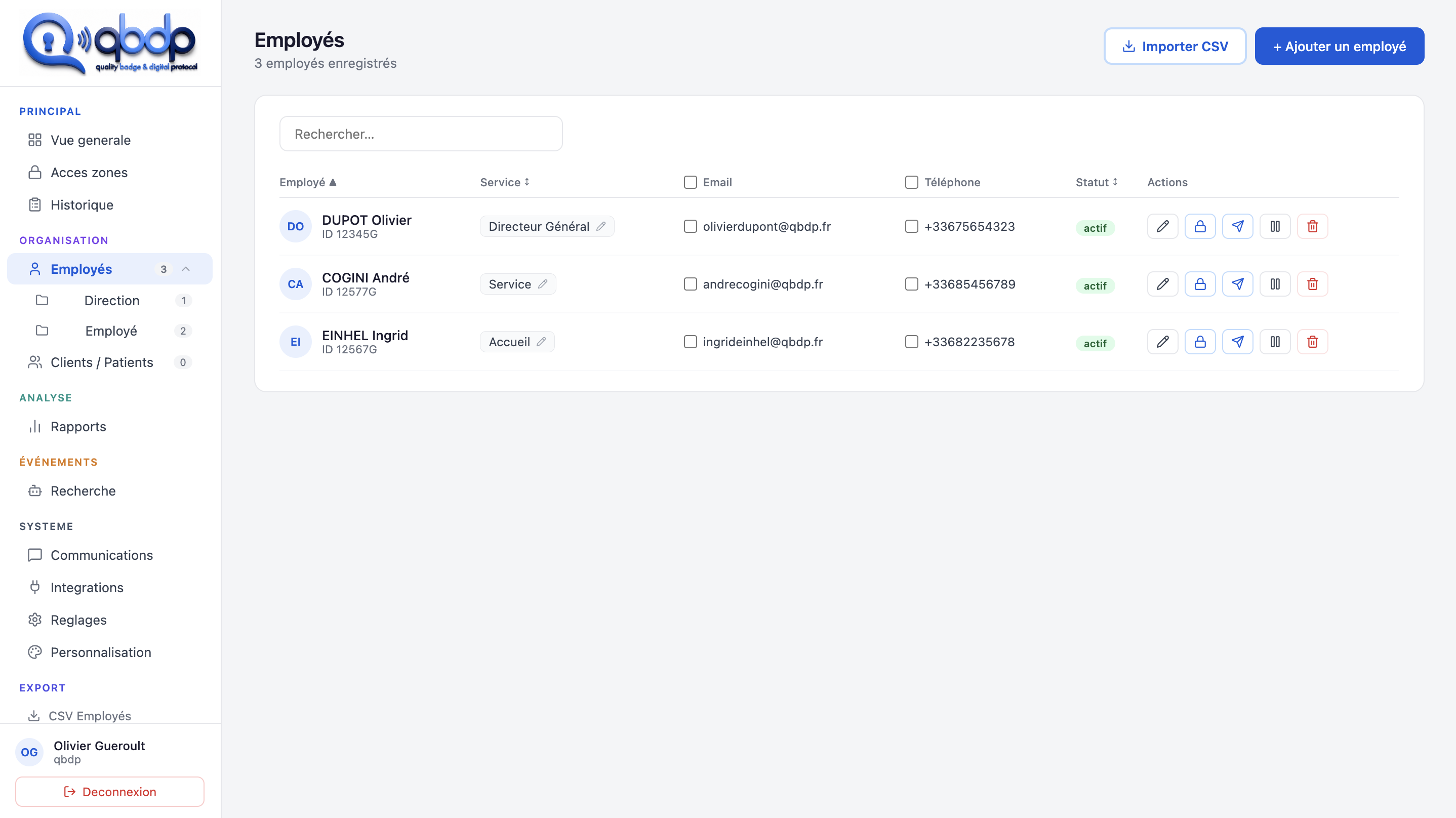 Gestion des employés QBDP